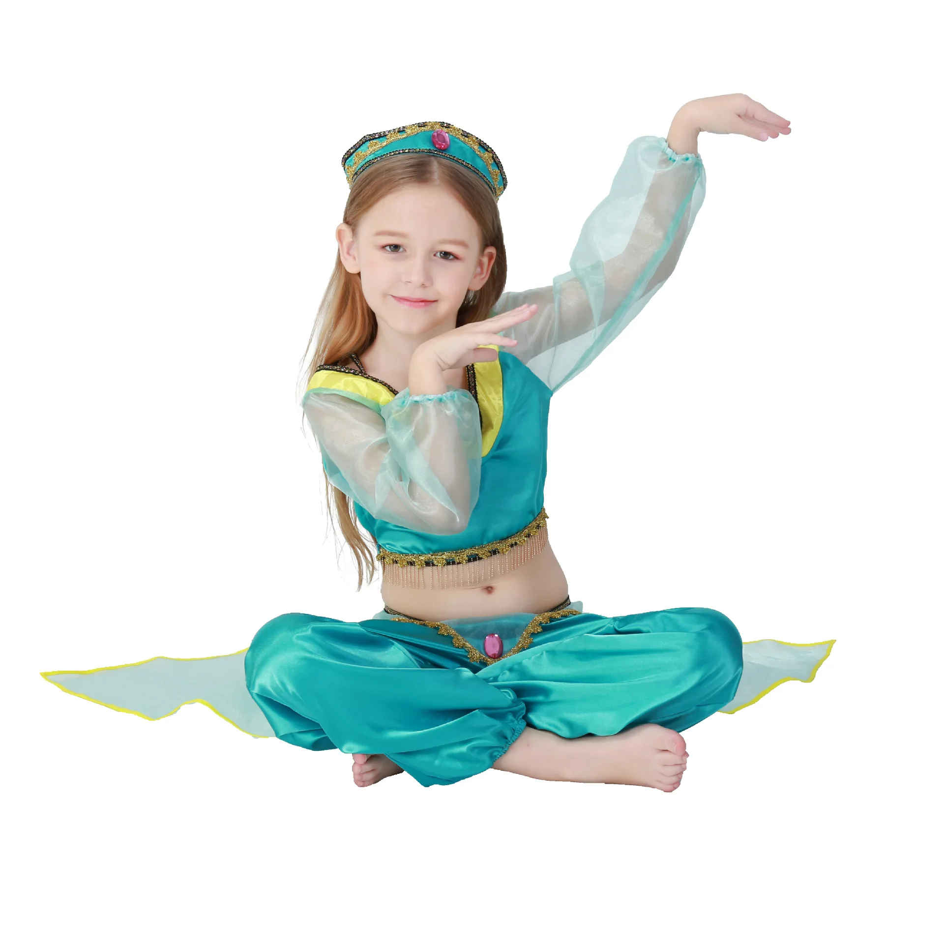 

Echoine Kids Halloween Princess Jasmine Costume Dress Genie Child Fancy Belly Dance Cosplay Outfit Gift For Girls