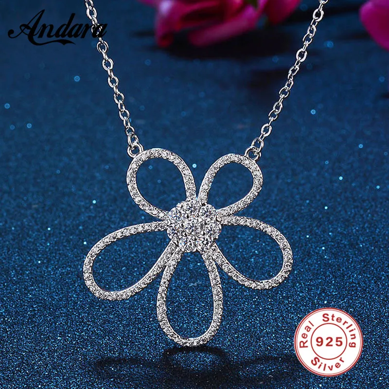 

Real 925 Sterling Silver Sparkling Flower Pendant Necklaces For Women Luxury Exquisite Fine Jewelry