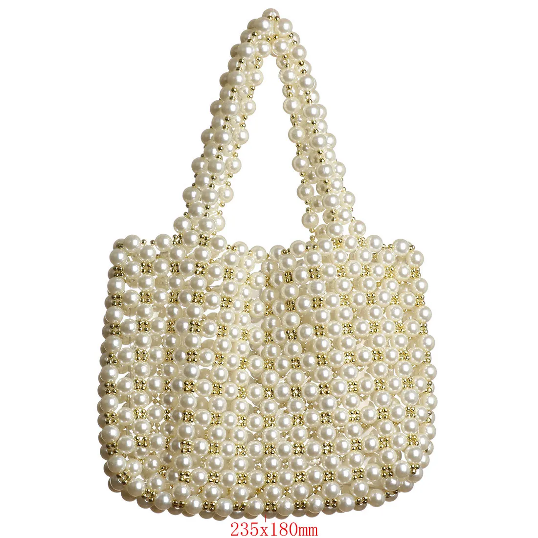 

2019 New Glass Pearl Handmade Handbag Female Jewelry Pearl Tote Hollow Small Women'S Bag With Glass Pearl Pink White Evening Bag