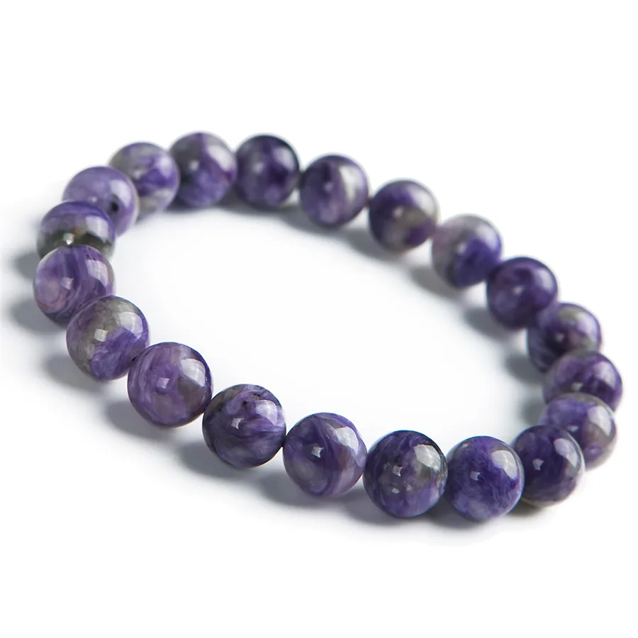 

10mm Genuine Purple Natural Charoite Stone Bracelets For Women Femme Charm Crystal Round Bead Stretch Bracelet