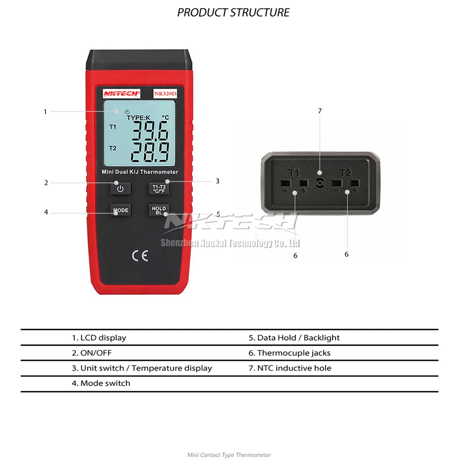 NKTECH NK320D цифровой термометр термопара двухканальный T1/T2 температура(K)-50~ 1300(J)-50~ 1200 Макс/мин/Avg тестер