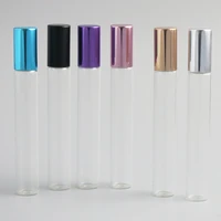 24 x 10ml clear glass portable essential oil roller bottle with metal roller ball 10cc 13oz empty refillable glass roll on vial