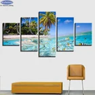 Квадратнаякруглая 5D алмазная живопись сделай сам, 5 панелей, кокосовое дерево, морской мир, мозаика, полная Алмазная вышивка, распродажа, вышивка крестиком, наклейки