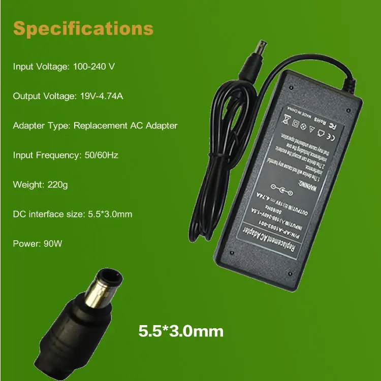 19V 4.74A 5 5*3 0 мм AC зарядное устройство адаптер для ноутбука samsung R428 R410 R65 R520 R522 R530 R580 R560