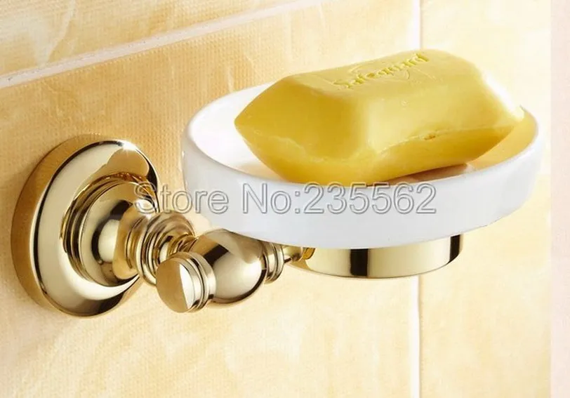 Золотой Латунный аксессуар для ванной комнаты настенный держатель мыльницы