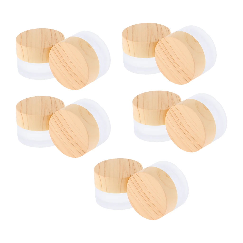 Set of 10 5g Environmental Wood Texture Lids Frosted Glass Bottles Cream Jars Empty Cosmetic Comtainers w/ Inner Linners | Красота и