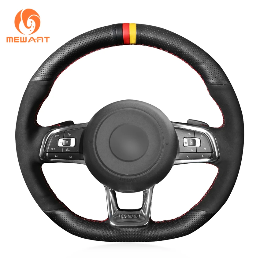 Черный замшевый чехол рулевого колеса автомобиля MEWANT из натуральной кожи для