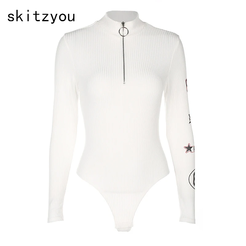 Skitzyou/женские осенние белые облегающие костюмы с длинными рукавами и принтом в