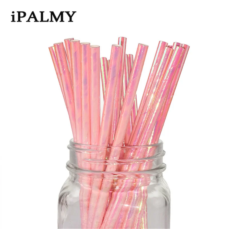 Ipalmay переливающиеся бумажные соломинки из фольги, розовые, мятные, вечерние соломинки для какаделла, свадебные, для детского душа, вечерние принадлежности для питья с единорогом, 200 шт