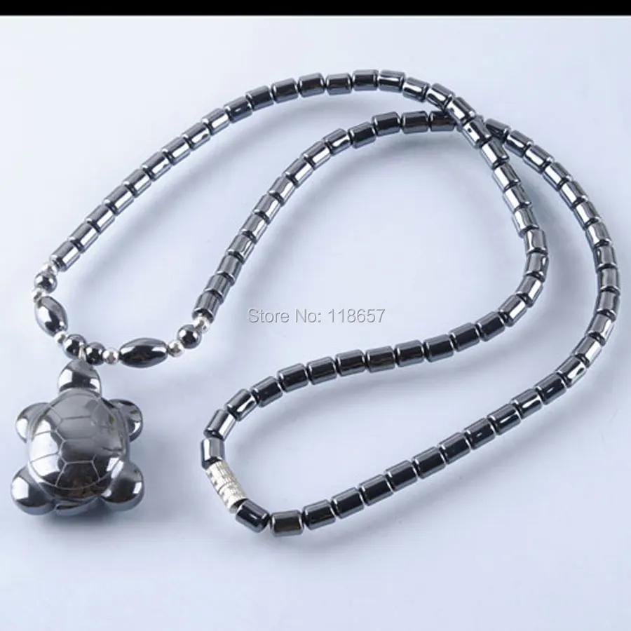 Черные немагнитные бусины из гематита ожерелье с подвеской черепаха 17 1/2 дюйма