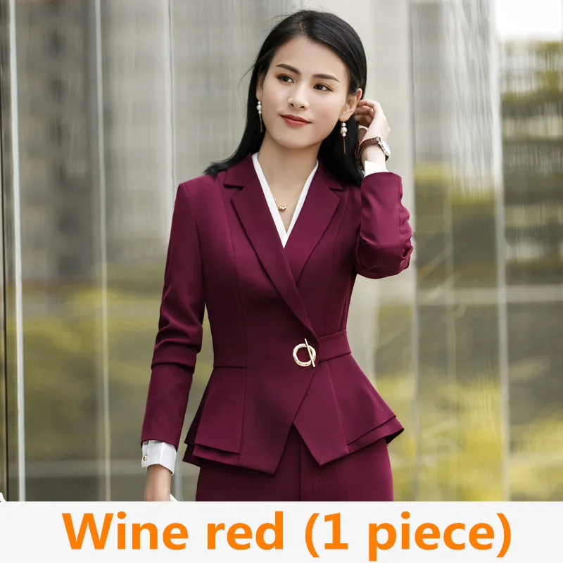 Wine red blazer Dushicolorful женские юбочные Костюмы комплект из двух предметов Женский блейзер брюки элегантный деловой офисный костюм черный деловой костюм - Цвет: Wine red blazer