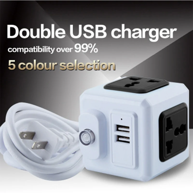 SHIERAK Универсальный Стандартный Magic Cube разъем 110-250 V 10A 4 розетки с 2 Порты usb 5 V 2A Удлинительный Кабель-адаптер 2 м 2500 Вт умный дом