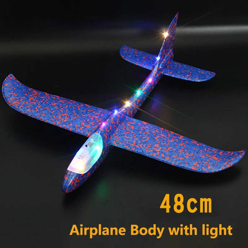48cm Blue Light Сделай сам, ручной бросок, светодиодный, светящийся, летающий планер, самолет, игрушки, модель самолета из пены, для игр на открытом воздухе, светящиеся игрушки для детей - Цвет: 48cm Blue Light