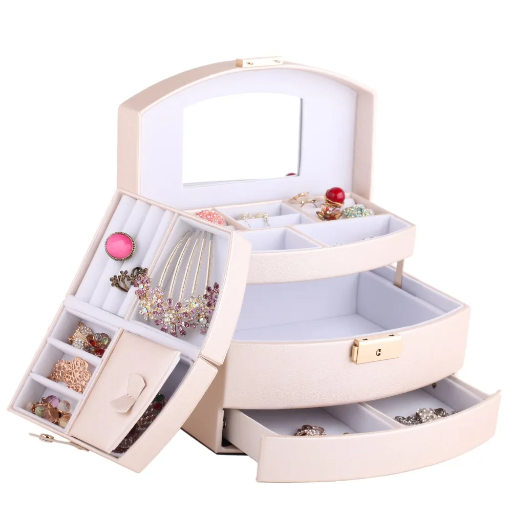 

Soft Gold Jewelry Boxes Women Girls Gift Leather Earings Necklaces Jewellery Storage Velvet Lockable Case With Small Travel Case