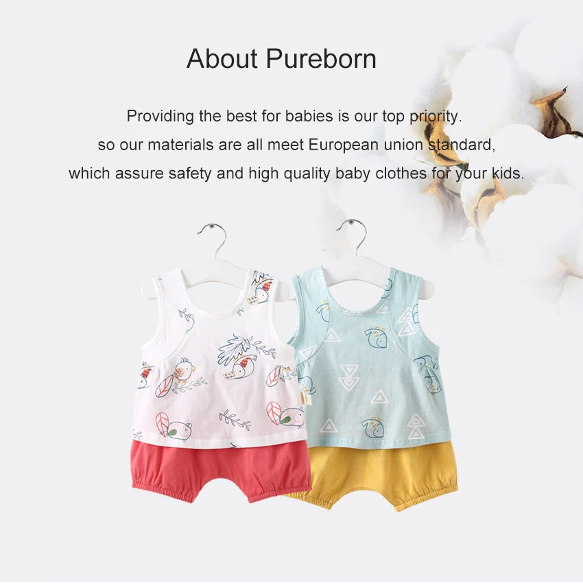 Pureborn/жилет для маленьких девочек+ шорты; комплект из 2 предметов; повседневный комплект одежды без рукавов с цветочным принтом и бантом; Детская летняя одежда для девочек; костюмы