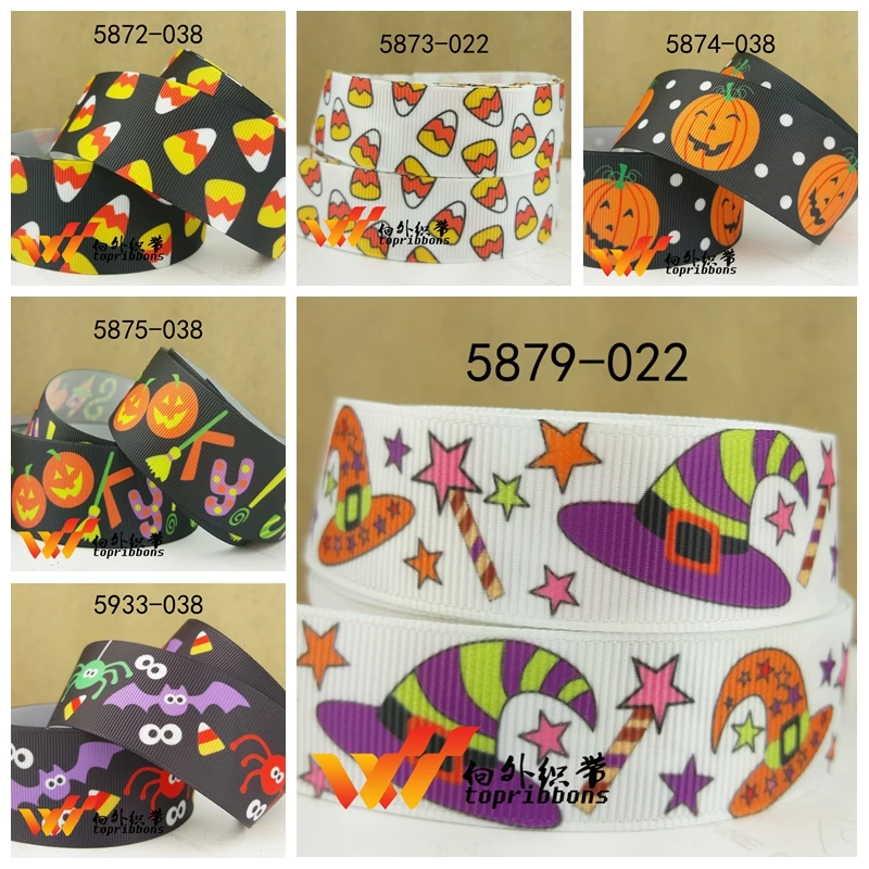 Бесплатная доставка 50 ярдов корсажная лента с принтом на Хэллоуин 5879 | Дом и сад