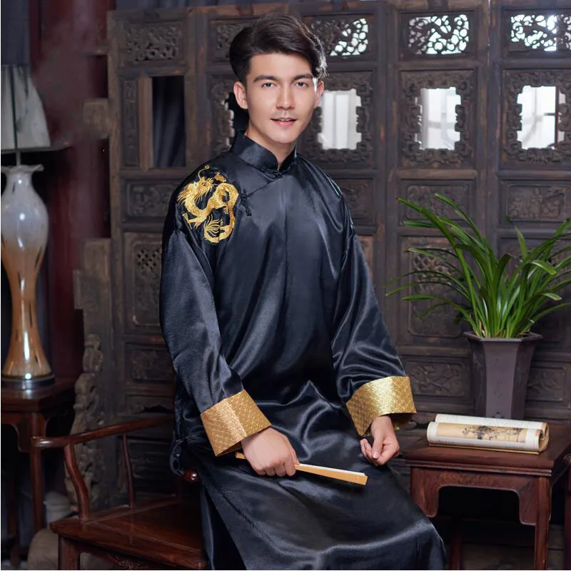 

Tunic men traditional Chinese male oriental mens clothing shanghai cheongsam Chinese tang suit for men embroidered Dragon Gown