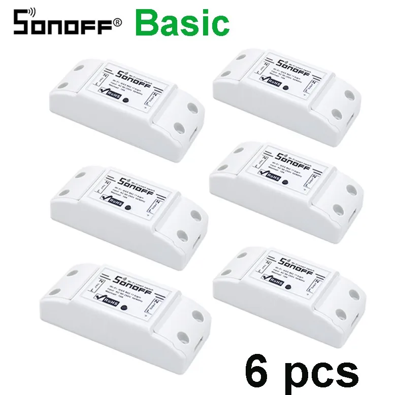Sonoff Basic 6pcs Itead Sonoff Basic R2 Wifi DIY умный беспроводной пульт дистанционного управления Domotica Licht модуль контроллера Werk met Alexa Google Home eWeLink - Комплект: Sonoff Basic 6pcs