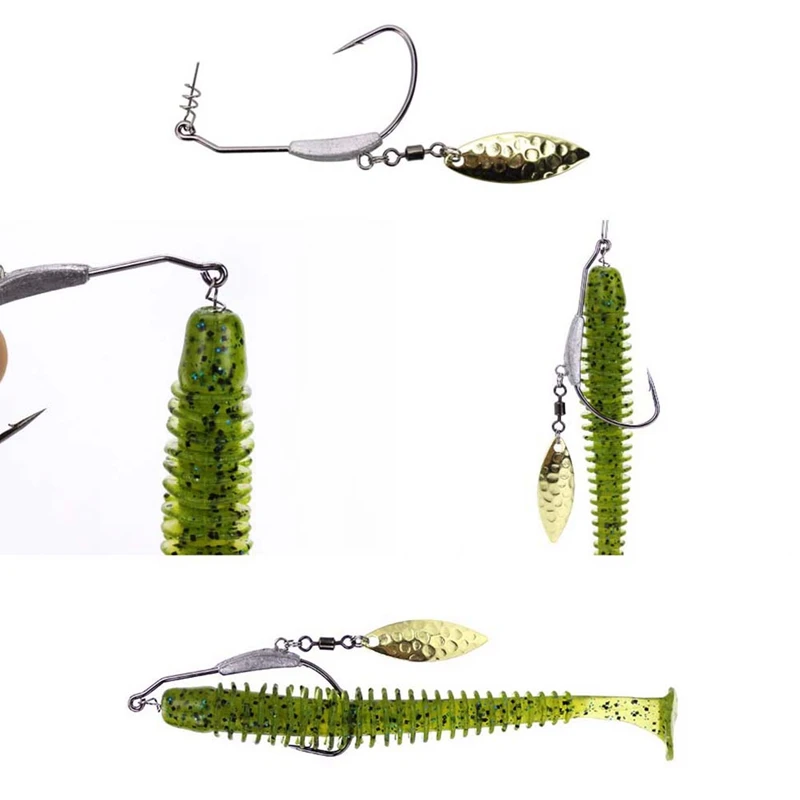 Artificial Bait Jig Mold Hook Box Set T Shape Tail False Worm Soft Lure Fishing Accessories 5 pcs fishing bait + 2 pc hook | Спорт и