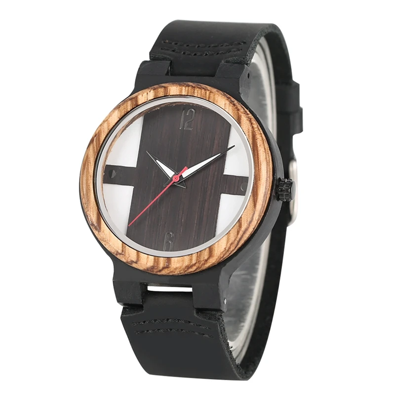 black leather band Антикварные мужские часы из дерева, винтажные часы из черного дерева, мужские Уникальные Разноцветные деревянные Регулируемые Кварцевые часы Relogio Masculino - Цвет: black leather band