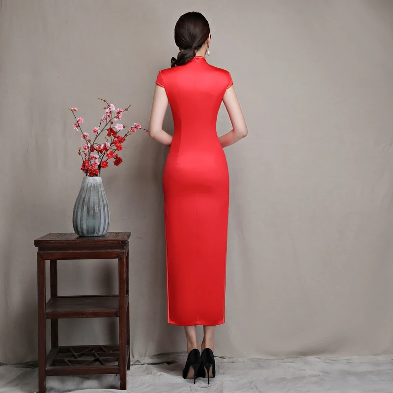 

Sexy Blue Female Long Cheongsam Spring Summer Vintage Chinese style Dress Womens Qipao Slim Party Dresses Button Vestido S-4XL