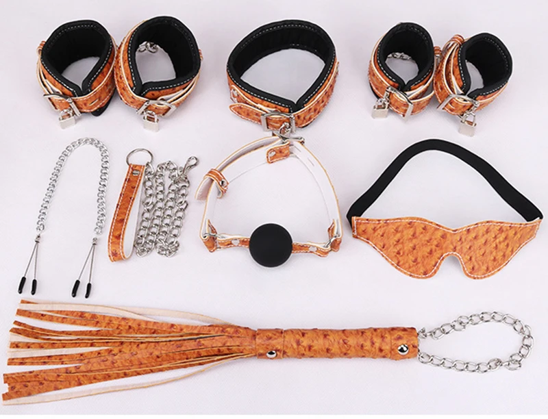 Взрослые игры 8 шт./компл. ПВХ кожа Крокодил зерна наручники кнут воротник БДСМ