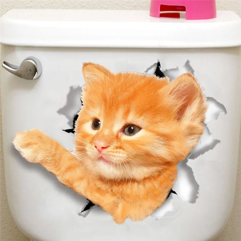 3D яркая Наклейка на стену с кошками и собаками для туалета двери холодильника