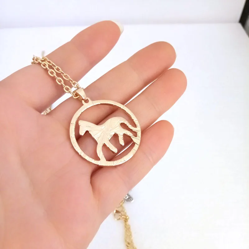 

hzew round horse pendant necklaces cute gold color horse necklace