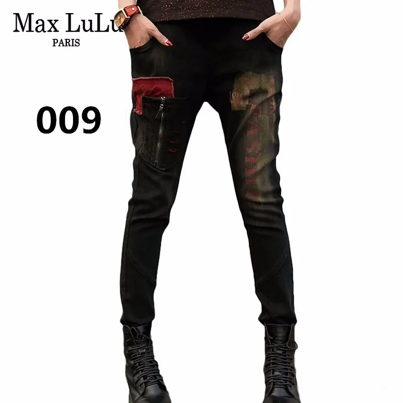 009 black Max LuLu, весенние Модные Винтажные эластичные штаны-шаровары для девочек, корейские женские черные обтягивающие джинсы, рваные женские джинсовые брюки с 3d принтом - Цвет: 009 black
