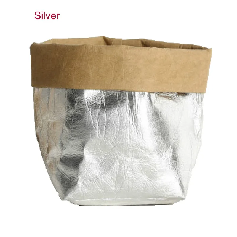 Silver Мини-кашпо для суккулентов, горшок моющийся из крафт-бумаги, цветочный горшок, креативные настольные цветочные горшки, многоразовая многофункциональная домашняя сумка для хранения - Цвет: Silver