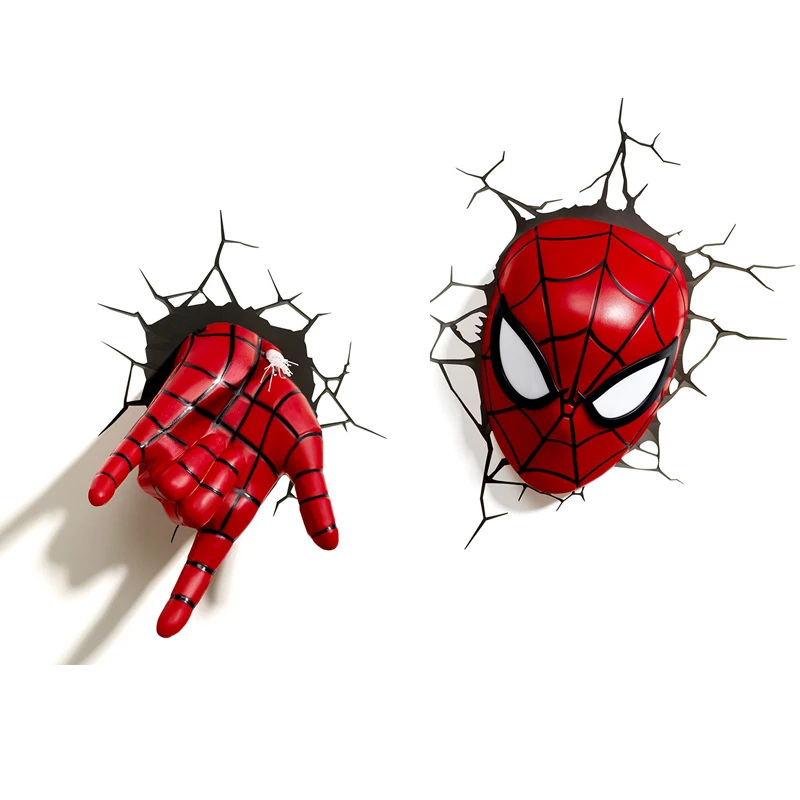GUxen 3D Marvel Deco Light Avengers Iron Man/Spider Man/The Hulk/Hammer/Captain America Shield with Crack Wall Sticker Light On.