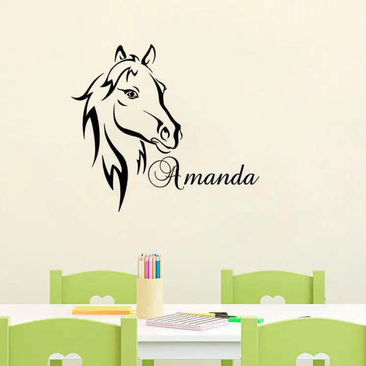 Персонализированные наклейки для дома голова лошади Настенная Наклейка