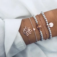 2019 fashion 5pcsset goldsilver bead flower bangle for women heart adjustable new bracelets on the hand bohemian jewelry