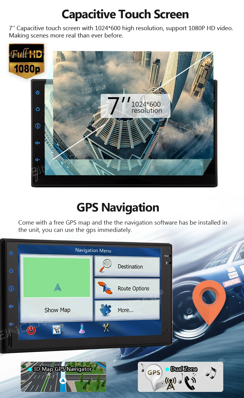 Android 7.1 Car Radio Stereo Bluetooth Player with Octa Core 7 Inch Touch Screen 2 Din GPS Navigation Multimedia | Автомобили и