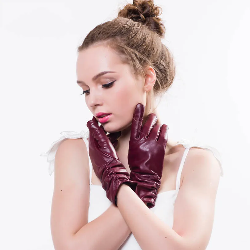 2018 зимние женские перчатки из овчины черные винно красные однотонные наручные