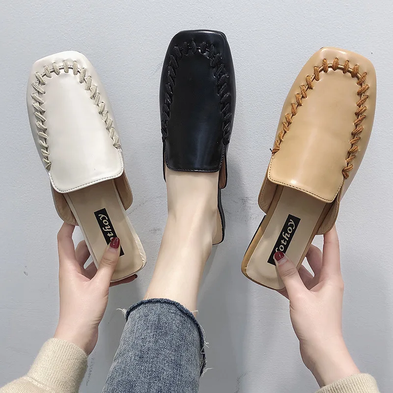 Женские шлепанцы Новинка лета 2019 женские из искусственной кожи на плоской