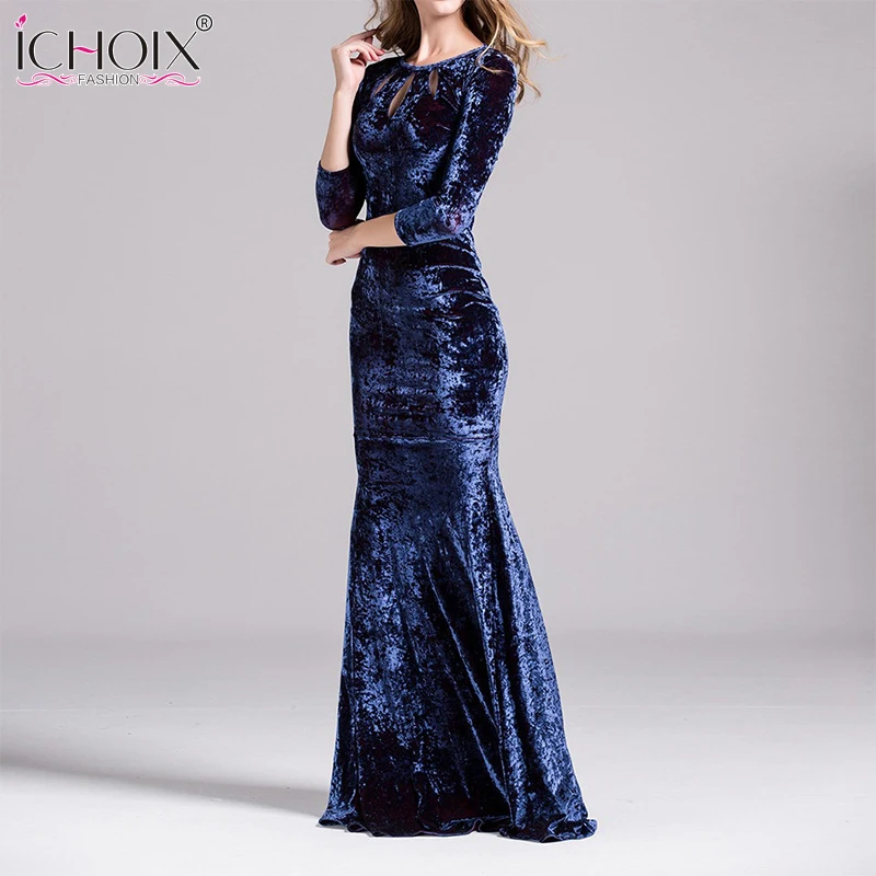 

Vintage Autumn Evening party Dresses bodycon bandage Summer women sexy Velvet maxi dress 2019 New Elegant Pleated Long Dresses