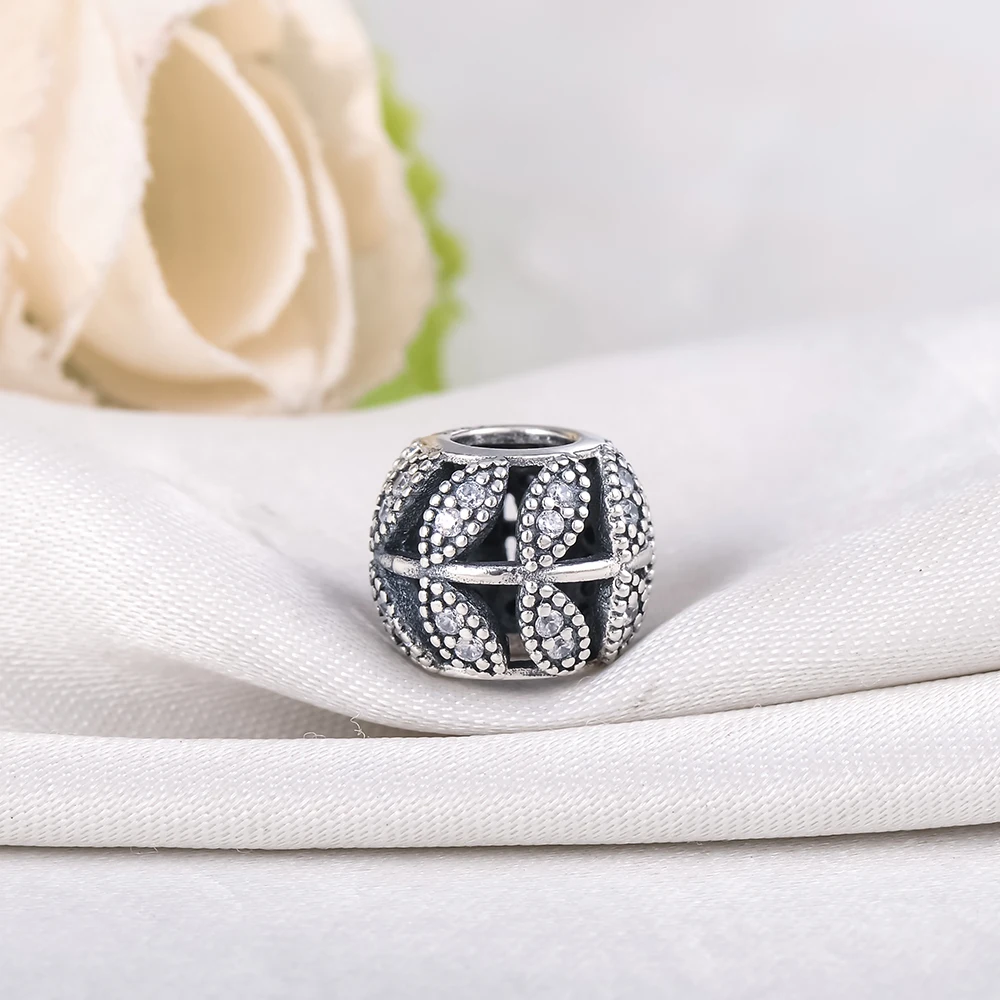 LZESHINE New Sparkling CZ Leave Openwork Charms Beads fit Original Bracelets Bangle Fashion 925 Sterling Silver Jewelry PSMB0852 | Украшения