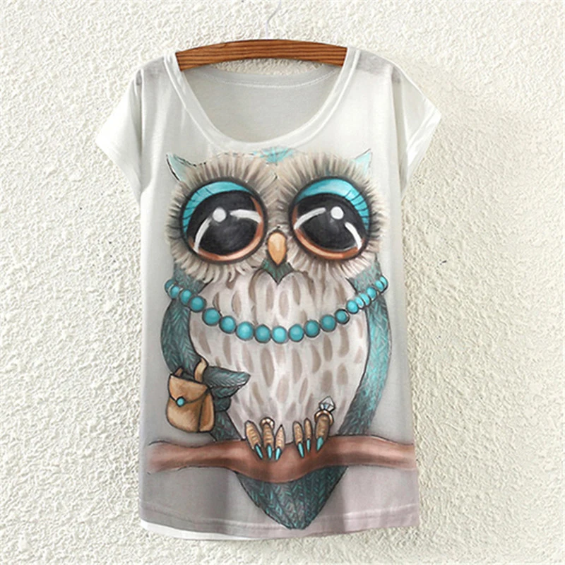 Свободная футболка с короткими рукавами для девочек изображением кота совы Льва