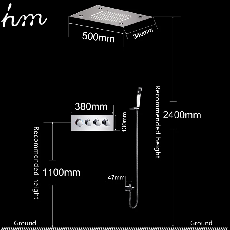Водопад LED Смеситель для душа Набор Дождь Насадка / Большой поток воды Ванна