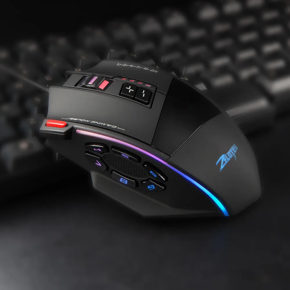 Zelotes C13 игровая мышь 7000 dpi 13 программируемых кнопок RGB светодиодный светильник