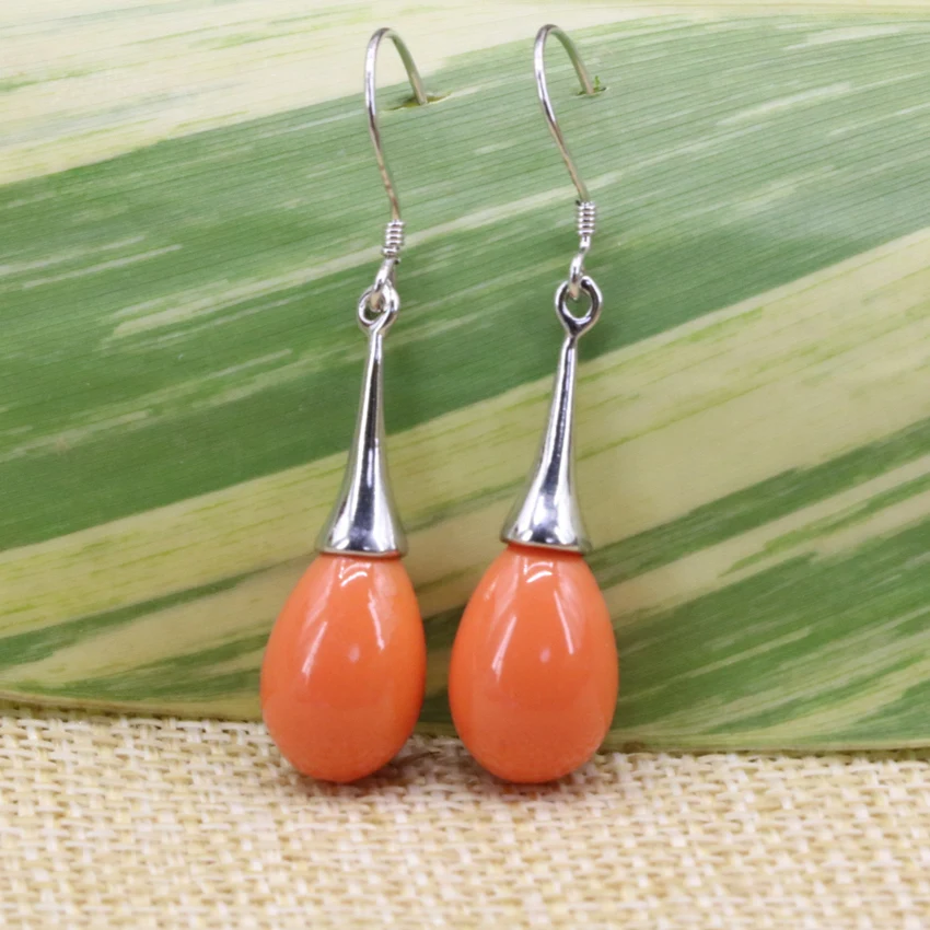 Elegant 9*13mm waterdrop orange baking paint glass beads dangle earrings for women long drop eardrop hot sale diy jewelry B3160