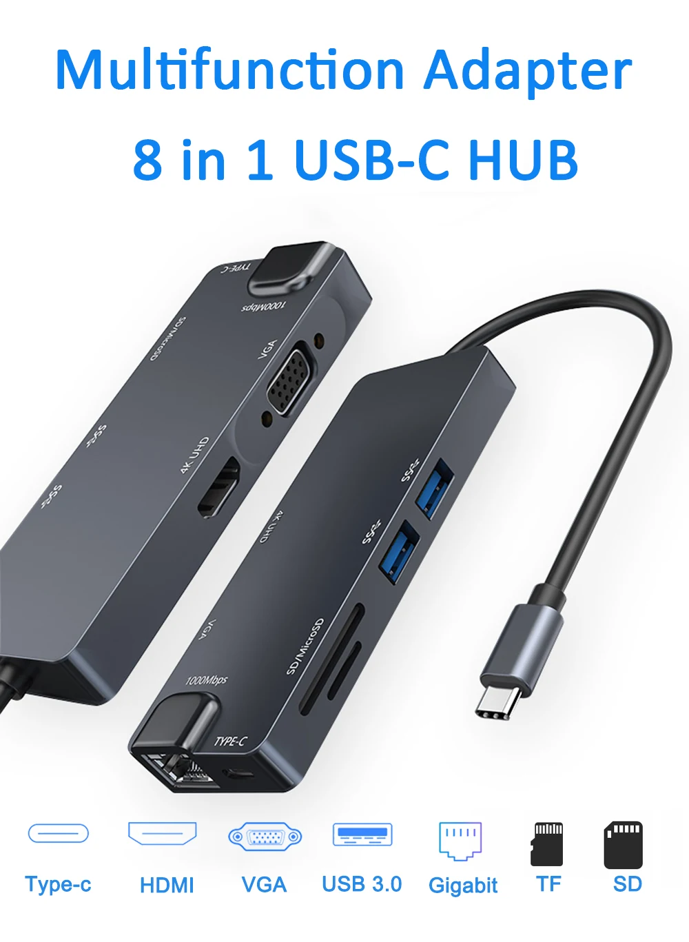 USB-C type C концентратор USB 3,0 HDMI 4K RJ45 Gigabit Ethernet VGA SD TF кард-ридер для Macbook Pro huawei P20 pro адаптер USB-C концентратор