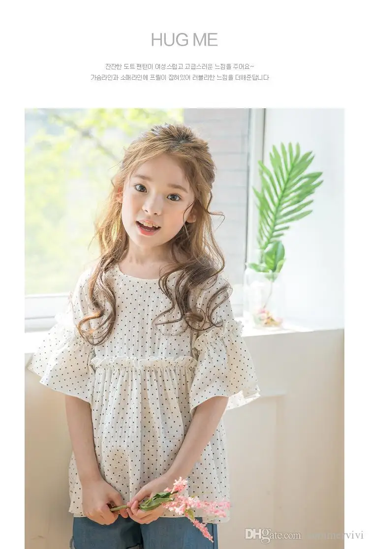 Дети Устраивает Девушки горошек печатные топы + короткие джинсовые брюки