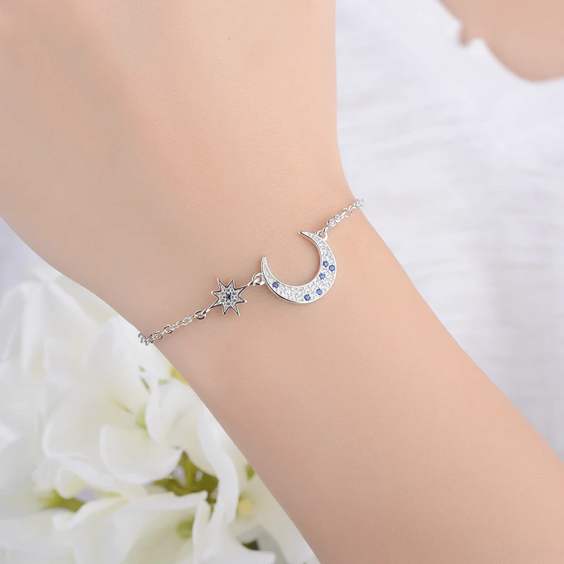 XIYANIKE 925 Sterling Sliver Crescent Moon Star Adjustable Chain Bracelets For Women Luxury Gift Fashion Armband Accessory | Украшения и