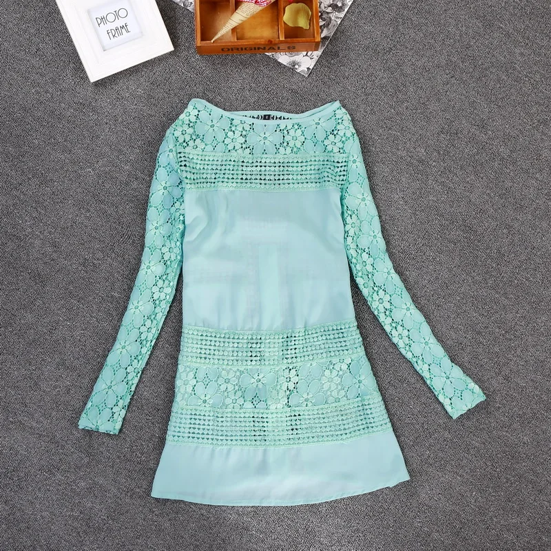 Женская блузка с длинным рукавом в европейском стиле кружевная ретро|lace shirt|chiffon