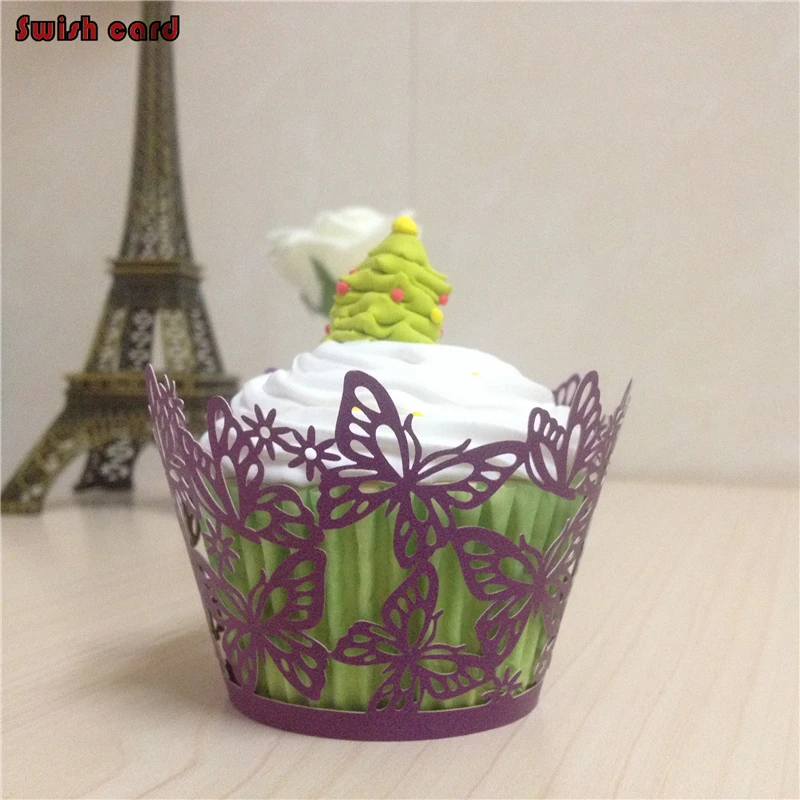 Новый 50 шт. Лазерная Резка Полые Маленькая Бабочка Кекс Обертка Душа Ребенка День
