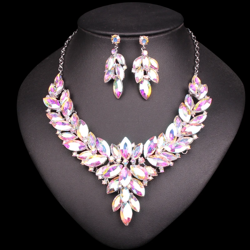 Женский ювелирный комплект из колье и серёг с кристаллами|necklace earring|bridal jewelry
