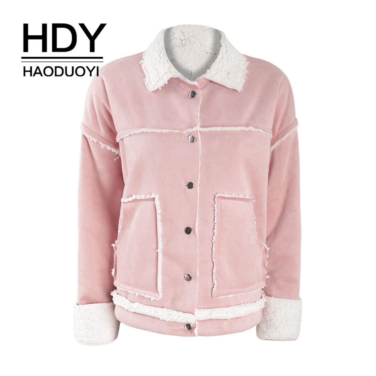 Женская Вельветовая куртка HDY Haoduoyi Базовая бомбер из овчины с длинным рукавом
