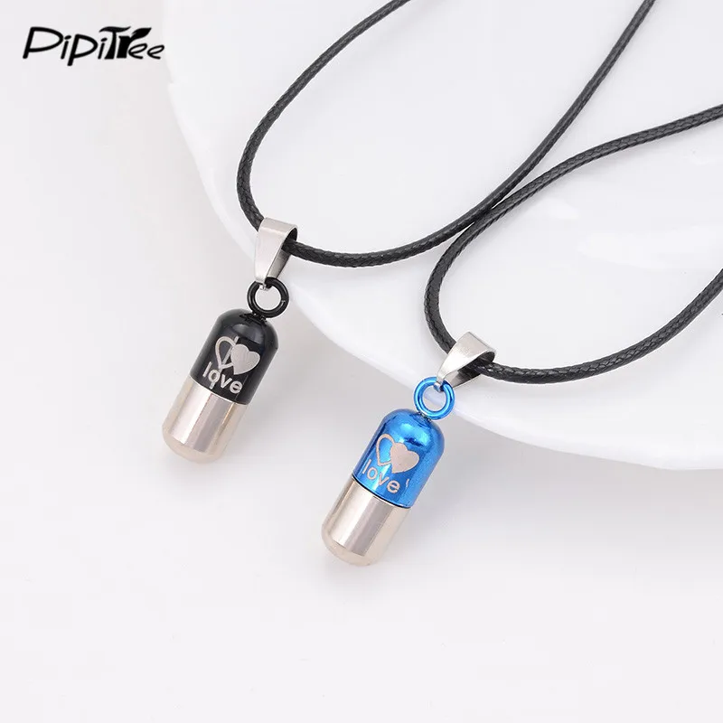 2 шт. пара ожерелья для влюбленных пар в капсулах кожаное ожерелье с цепочкой виде